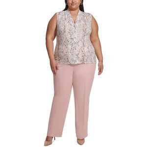 Calvin Klein Womens Plus Size Printed Sleeveless V-Neck Top 1X Silver Pink Multi